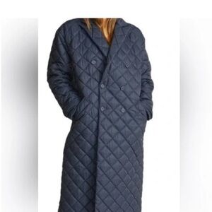 Rebecca Minkoff Quilted Longline Puffer Coat - Navy